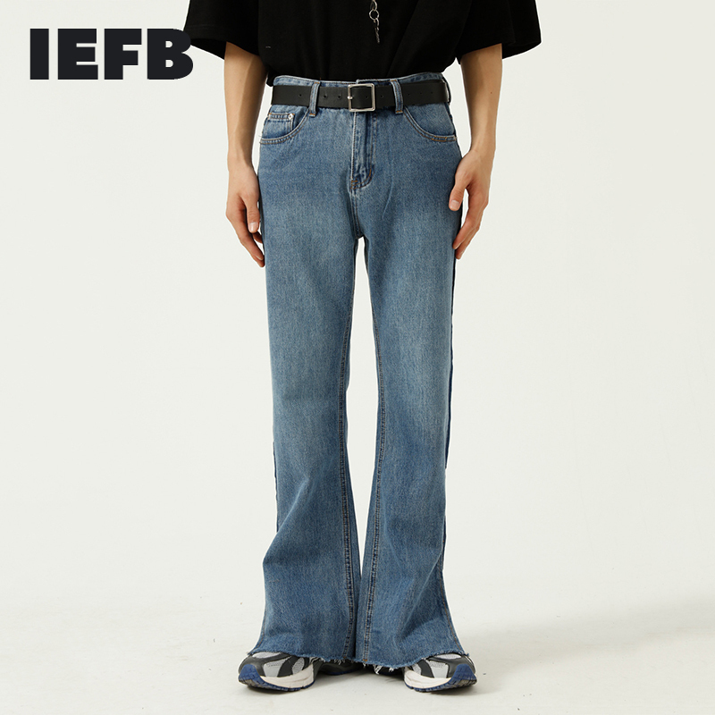 

IEFB Men's Korean Trend Color Matching Trend Side Split Casual Trumpet Jeans Men Vintage Streetwear Denim Trousers 210524, Blue 9y7596