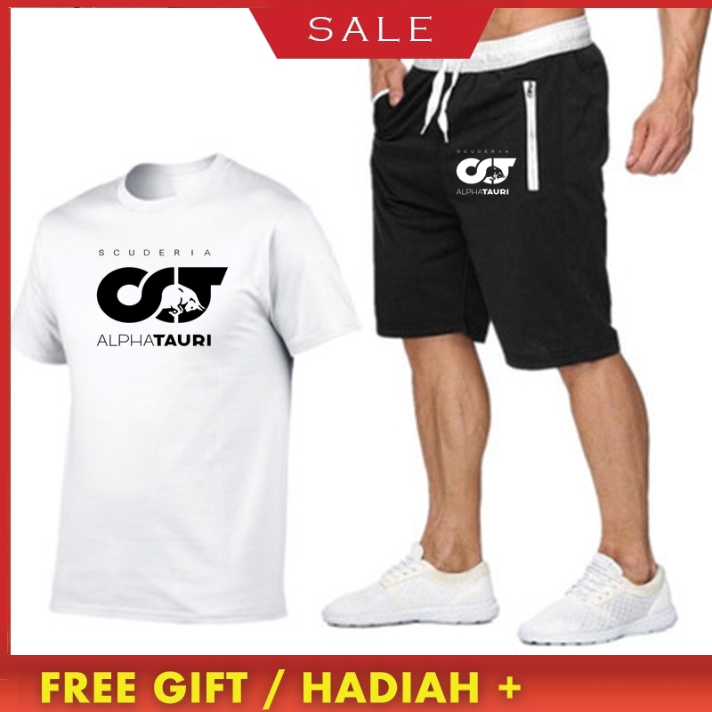 

2021 Summer Men F1 Scuderia Alpha Tauri Racer Pierre Gasly Yuki Tsunoda Fashion Short Sleeve Cotton Oversized T-Shirt+Shorts Set, Gray