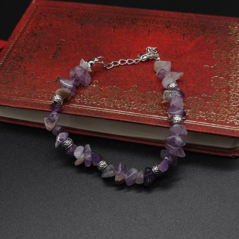 

Natural Crushed Amethyst Semi Precious Stone Strand Bracelet Handmade Women Bohemian Style Bracelets Jewelry