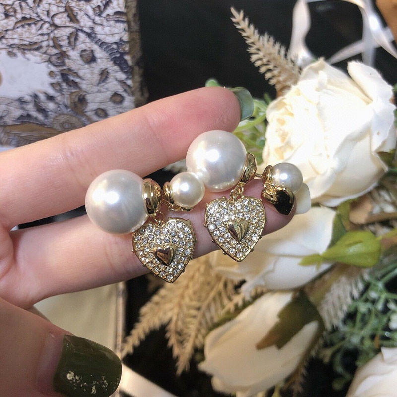 

Elegant Diamond Heart Charm Dangle Earrings Stud Eardrop Have Stamps Brass Material Bijoux For Women Lady Party Wedding Luxury Designer Jewe, Silver