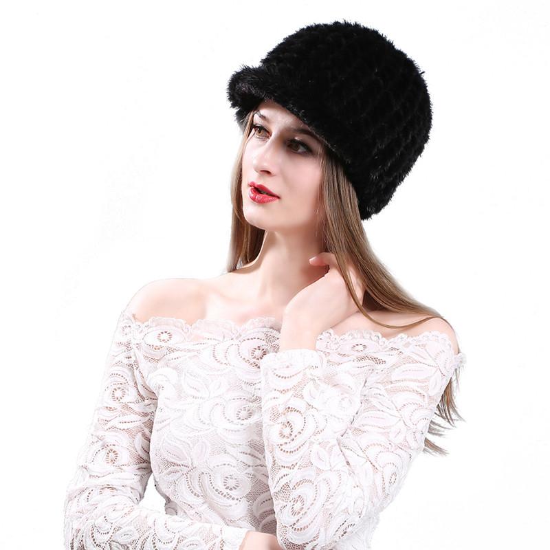 

Berets Russian Winter Hat Fashion Mints Warm Women Knitting Caps Miner Hats Vertical Weaving 2021, Black