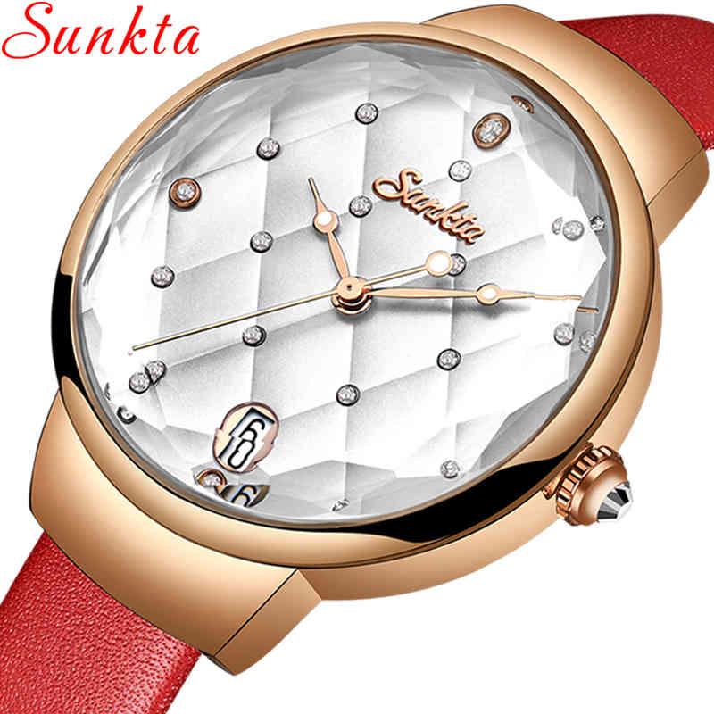 

Women Watches SUNKTA Red Luxury Brand Fashion Quartz Ladies Watch Dress Wrist Watch Simple Clock Relogio Feminino 210517, Black leather
