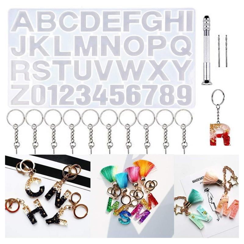 

Keychains 1 Set Crystal Epoxy Resin Alphabet Letter Number Keychain Pendant Casting Silicone Mould DIY Crafts Jewelry Making Tools