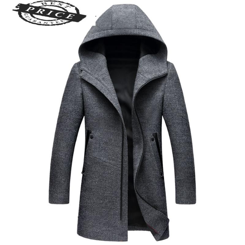 

Wool Coat Men Fashion Winter Jacket High Quality Hooded Mens Peacoat Size -4XL #29282 Men's & Blends, Black