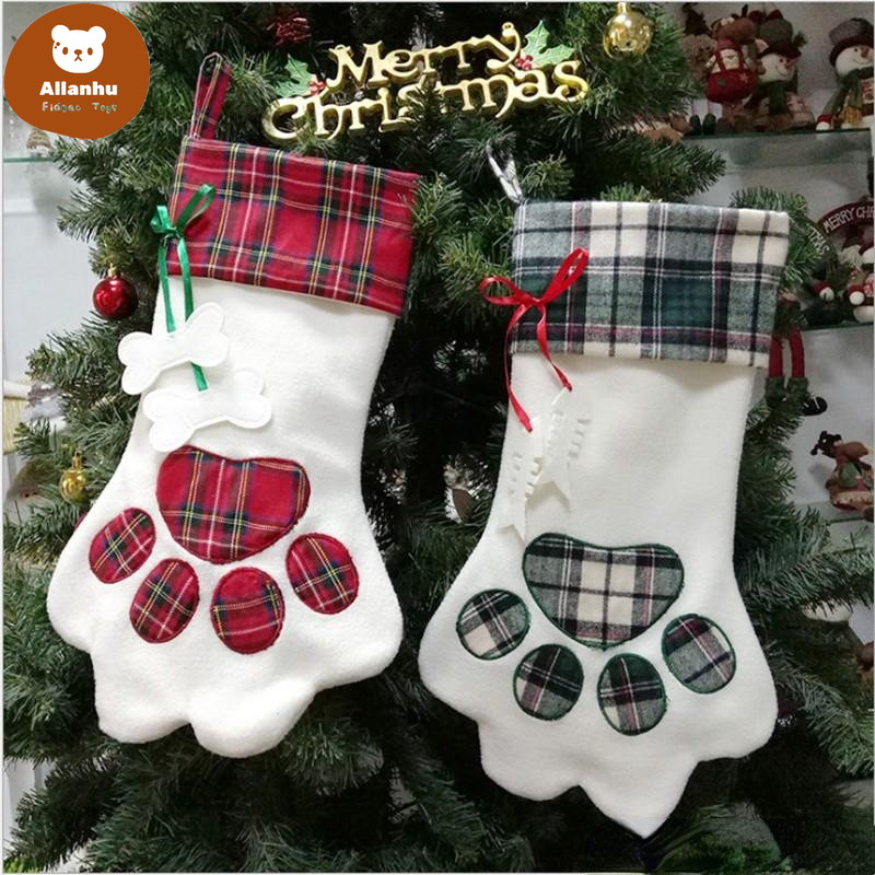 

Christmas Stocking Monogrammed Pet Dog Paw Gift Bag Plaid Xmas Stockings Christmas Tree Ornaments Decorations Party Decor 2 Styles zc