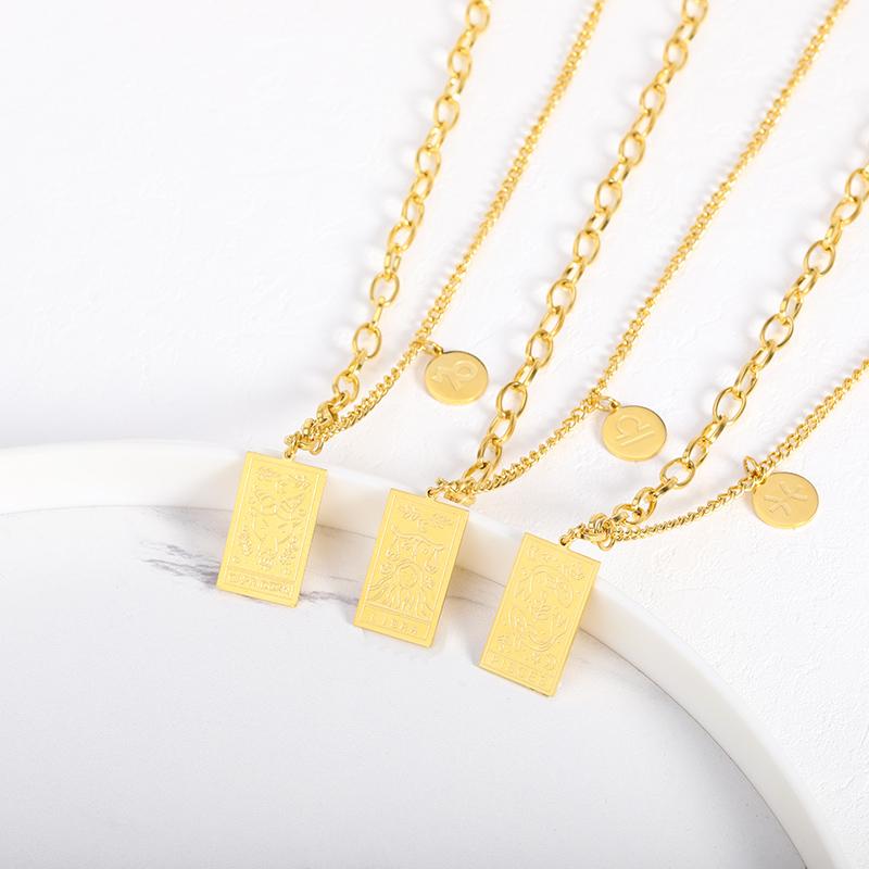 

Pendant Necklaces Stainless Steel 12 Zodiac Necklace Constellation Square Fashion Metal Collar Tarot Horoscope Jewelry For Women, Silver