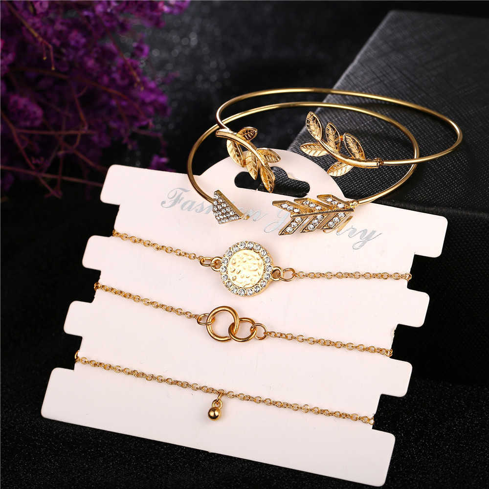 

Vintage Gold Color Bracelets & Bangles 2019 for Women Bohemia Heart Moon Star Adjustable Bracelet Set Female Fashion Jewelry Q0722