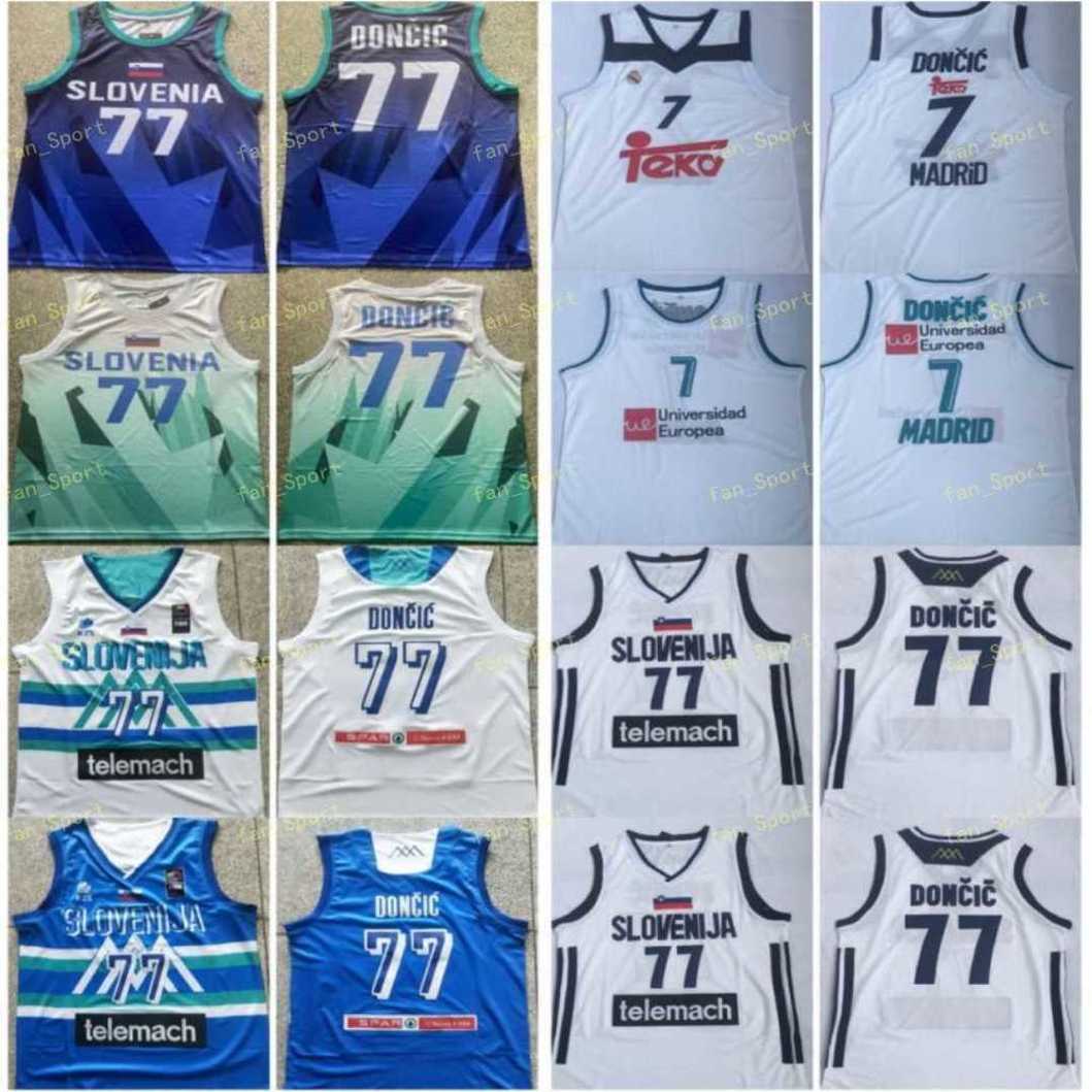 

Mens 2021 Olympic Slovenia Luka Doncic #77 Basketball Jerseys Blue Unicersidad Europea #7 Madrid White Jersey Stitched Shirts S, Black