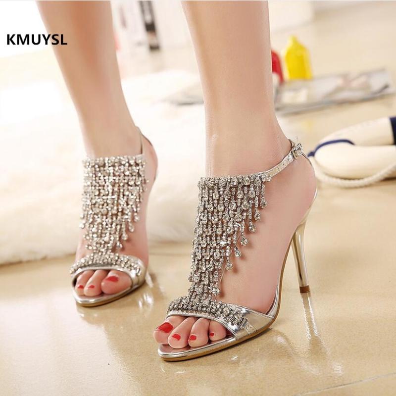 

Summer Design Ladies Sexy Stilettos High Heels Sandals Women Shoes Pumps Faux Rhinestone Wedding Party, Black