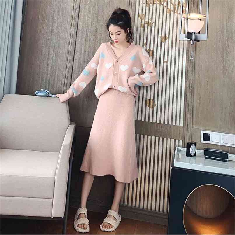 

Knitted skirt women' suit autumn and winter style Korean fashionable fairy two-piece sweater 210520, Pink