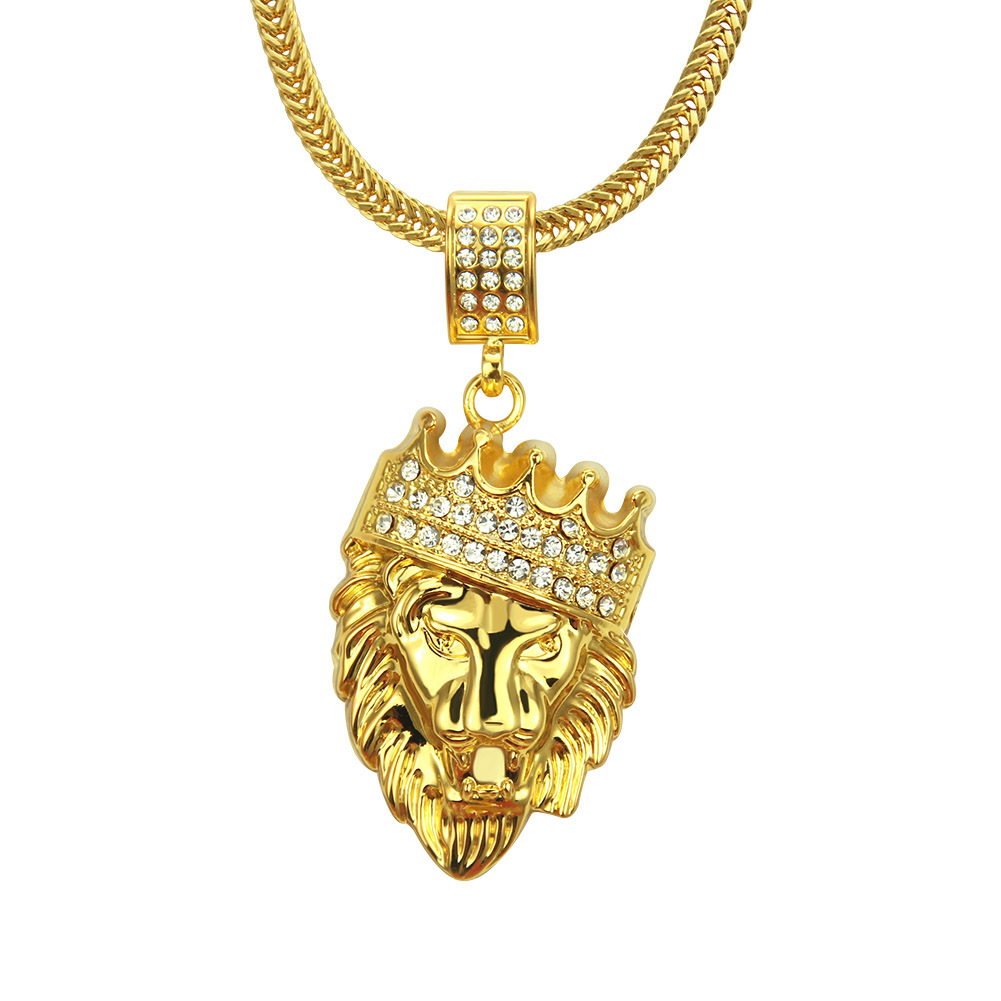 

Hot Mens Hip Hop Jewelry Iced Out 18K Gold Plated Fashion Lion Head Pendant Men Necklace Gold Filled For Gift/Present