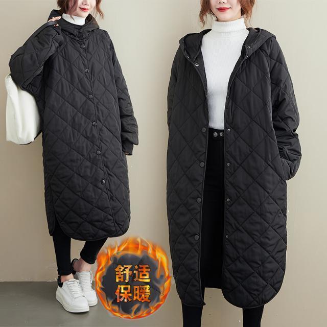 Super Long Women's Knee 2021 Winter Loose Large Extended Thickened Cotton Clothes Casual Hooded Coat