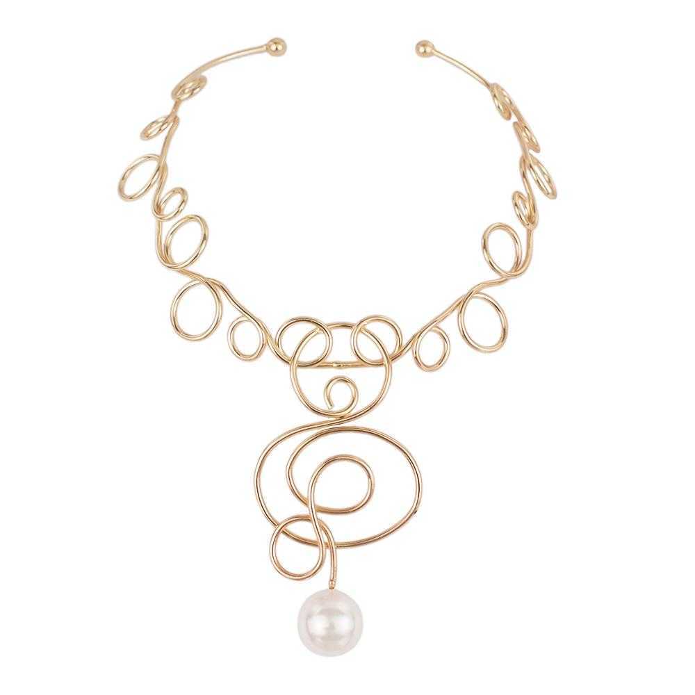 

MANILAI Imitation Pearl Torque Choker For Women 2020 Geometric Alloy Big Statement Necklace Jewelry Accessories