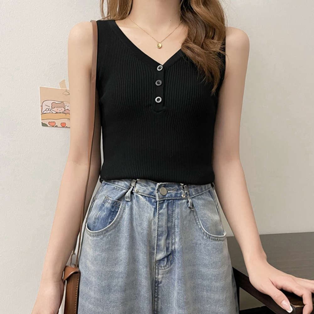 

Ladies' tops Net red ins short vest for women to wear summer slim tight V-neck with ice silk knitwear suspender sleeveless top, White