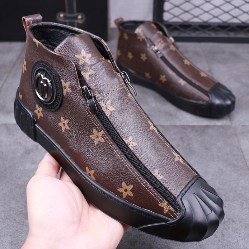 

High quality leather loafers zipper spring boots top casual board shoe hot designer new flat shoes Zapatillas Hombre V1.17, Black1