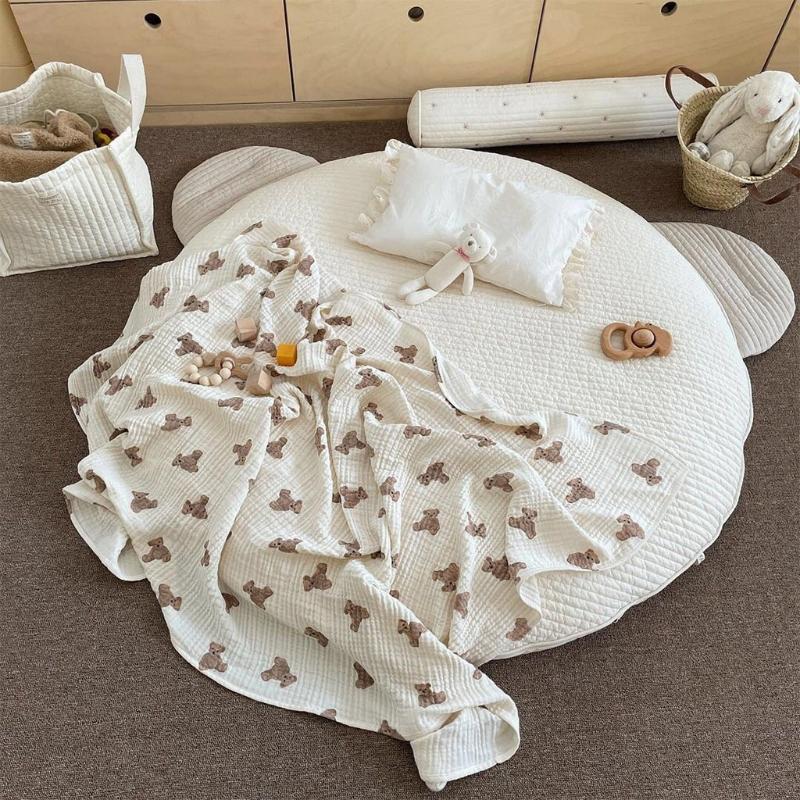 Blankets & Swaddling Baby Muslin 2/3 Layers Swaddle Wrapped Blanket Bear Print Sleeping Bag Infants Bath Towel Stroller Cover-image-730319718