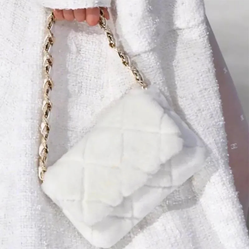 

New white chain Plush Bag portable diamond small winter, Customize
