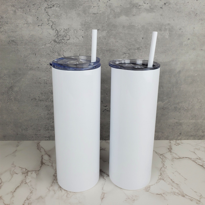 

20oz sublimation straight skinny tumblers blanks white Stainless Steel Vacuum Insulated tapered Slim DIY 20 oz Cup Car Coffee Mugs and Straw
