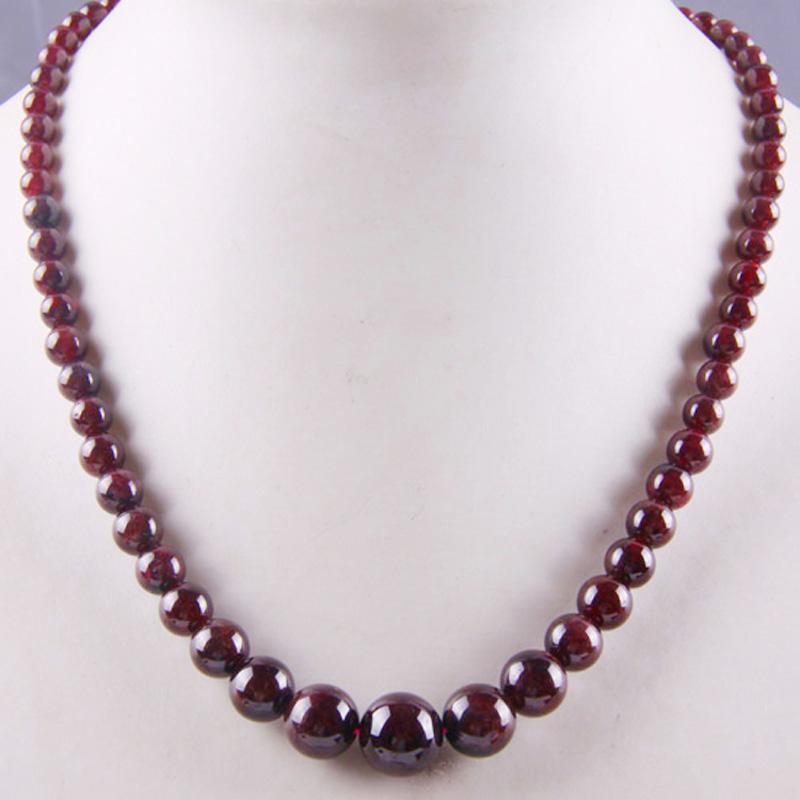 

Chains Natural Garnet Graduated Round Beads Necklace 17 Inch Jewelry For Gift F190