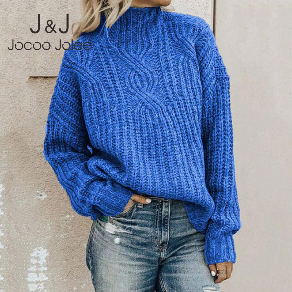 

Jocoo Jolee Sweater for Women Batwing Sleeve Loose Pullover Turtleneck Jumpers Retro Twist Knitted Sweater Autumn Winter 210518, White