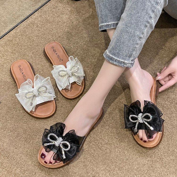 

Slippers Rubber Flat Shoes Female Slipers Women Slides Low Big Size Summer 2021 PU Fabric Hoof Heels Basic Rome Slippe