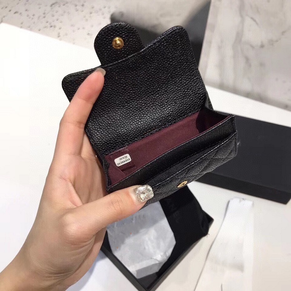 

2021 new Fashion temperament Lady Black Classic Caviar Leather Quilted Wallet Small Coin Purse Women Clutch