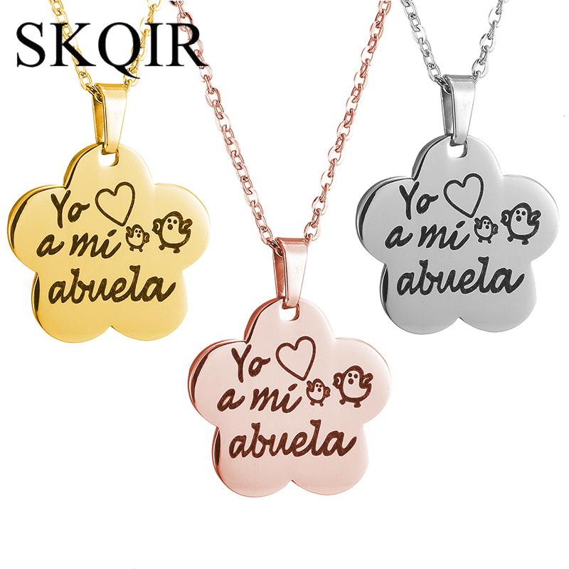 

Pendant Necklaces Love Grandma Flower Necklace 3 Colors Stainless Steel Chain Cartoon Chicks Yo Heart A Mi Abuela Letter Choker Women Jewelr
