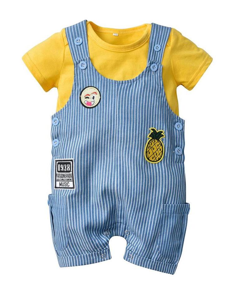 

Clothing Sets Born Baby Boy Clothes Yellow Short Sleeve Romper Shorts Hat Infant 3Pcs Toddler Outfits2599