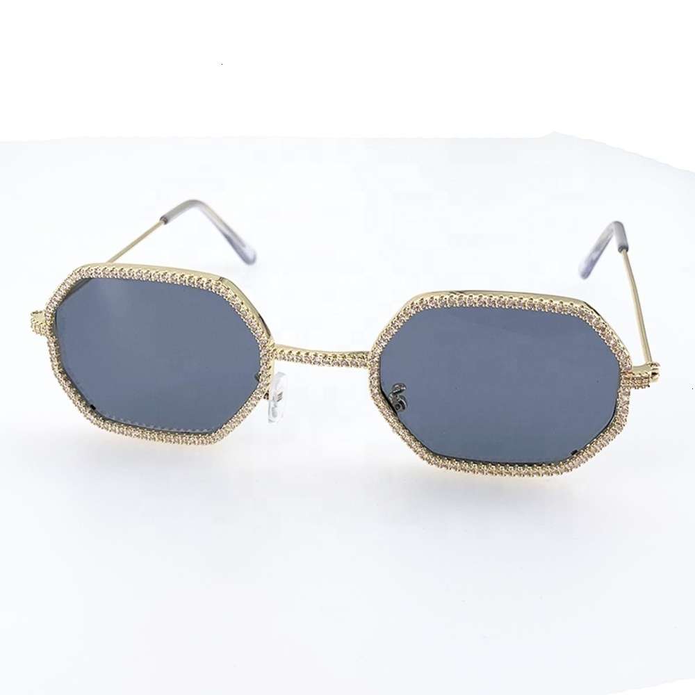 

Highend accessories Customized Bling Gold Frame with Grey Lens Hip Hop Iced Out Sunglass, Black