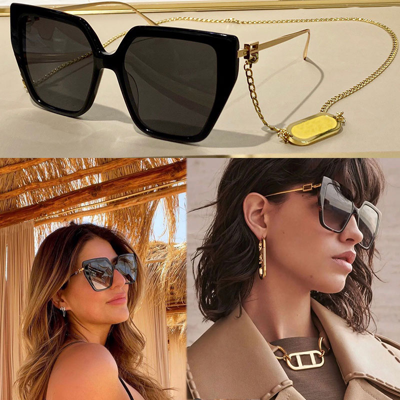 

Top womens sunglasses 40012 fashion classic casual all-match mens metal temples with gold and silver chain daily shopping UV400 protection high quality with box
