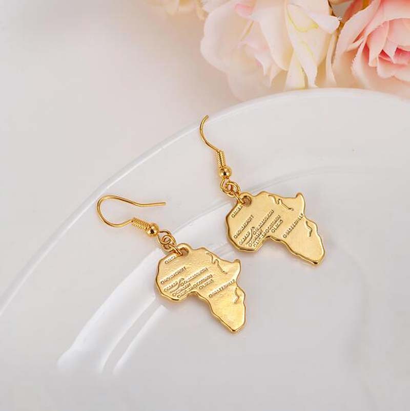 Classics Africa map Yellow Dangle & Chandelier earring gold Solid 18 K Jewelry Women gift Fast world-image-681728863