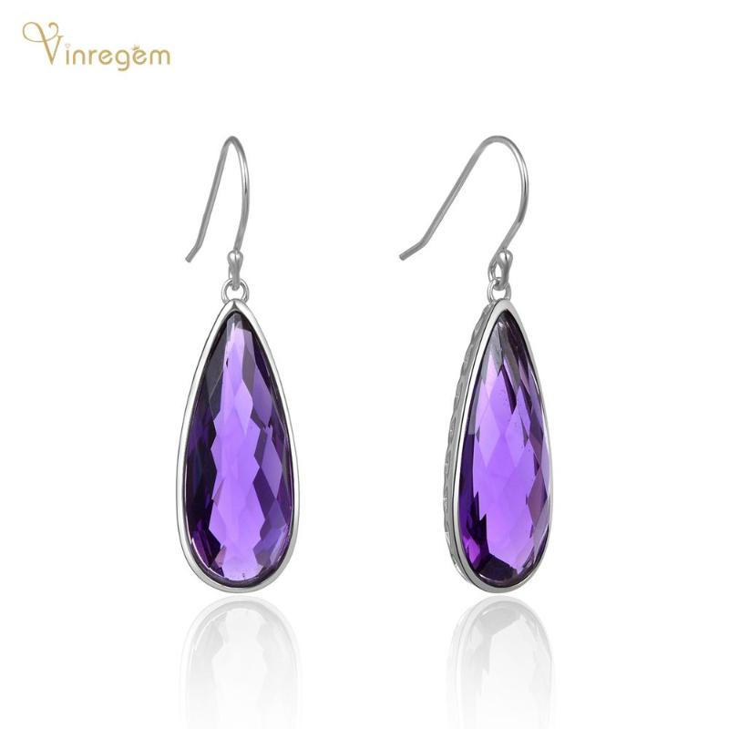 

Dangle & Chandelier Vinregem 100% 925 Sterling Silver Pear Cut Amethyst Gemstone Anniversary Party Luxury Earrings For Women Fine Jewelry