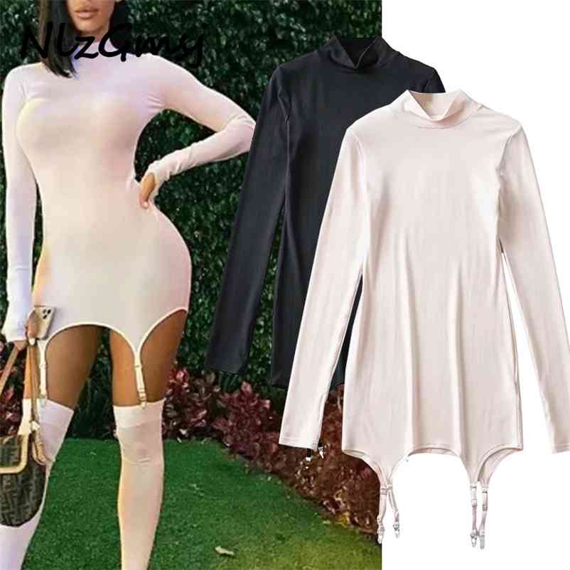 

Dres Summer Spring Turtleneck Bandage Mini Dresses Autumn White Skinny Stretchy Party Vestidos 210628, As picture