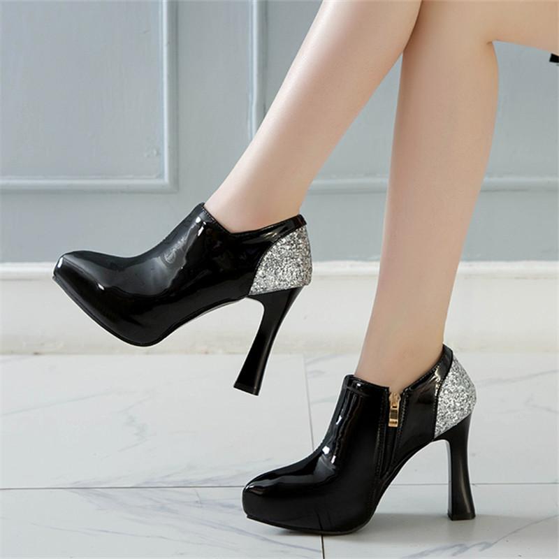 

Dress Shoes Nice Women High Heels Patent Leather Platform Chunky Heel Red Bridal Buckle Super Pumps Lady Size 43