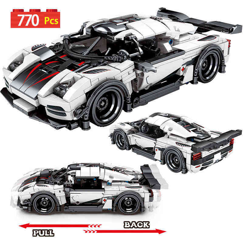 

City Technical Pull Back Super Racing Car Building Blocks MOC Speed Classic Racer Vehicle Model Bricks DIY Toys For Children H1103