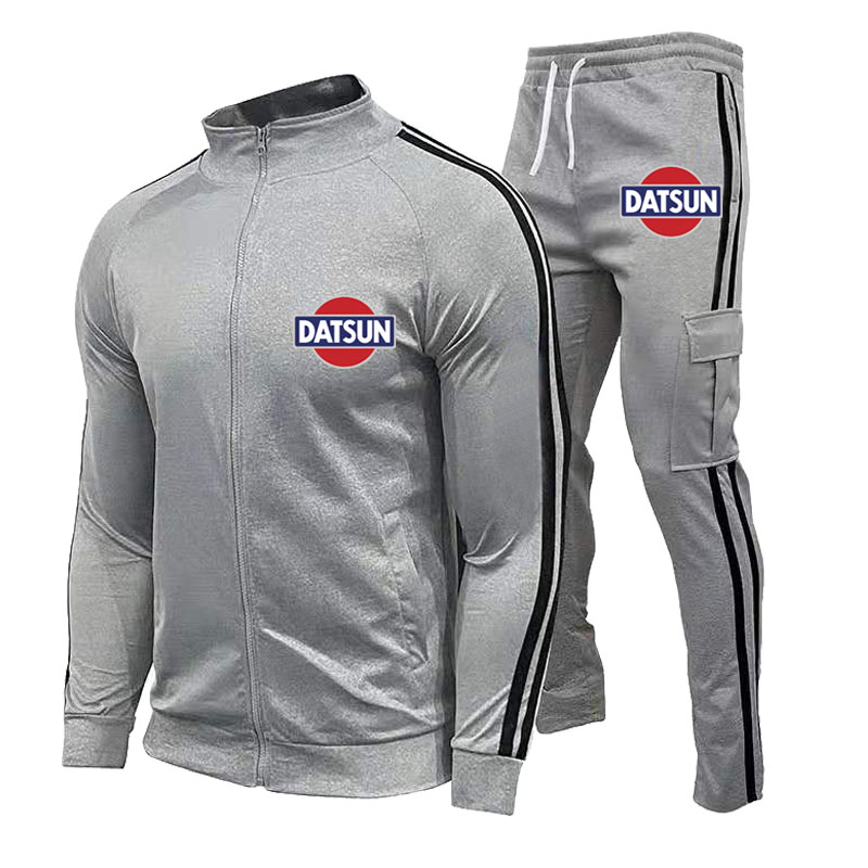 

eset full zipper men's 2-piecebox letter pattern sportswear printing street casual long-sleeved breathable soft wicking, Gray