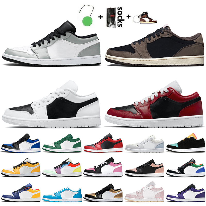 

2021 Fashion Women Mens Jumpman 1 1s Low Basketball Shoes Panda Light Smoke Grey Travis Chicago Flip Bred Paris Tropical Twist Trainers Sneakers, A1 low panda 36-45