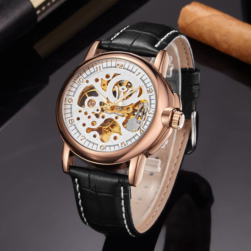 

Wristwatches Skeleton Watches Mechanical Automatic Watch Men Clock Luxury Gold Business Waterproof Self Wind Wrist Relojes Hombre, Black