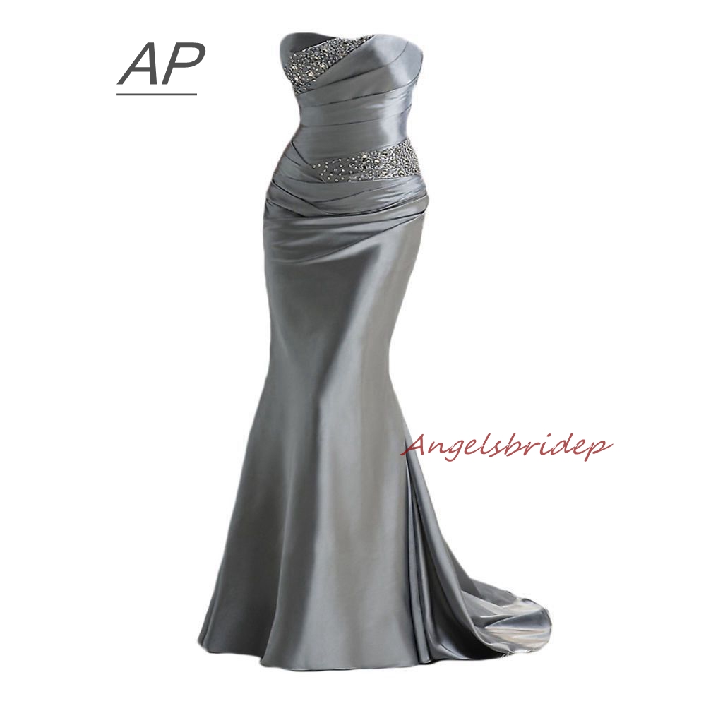 

Fashion Satin Mermaid Bridesmaid Dresses 2021 Beads Robe Demoiselle D'honneur Formal Party Dress Court Train