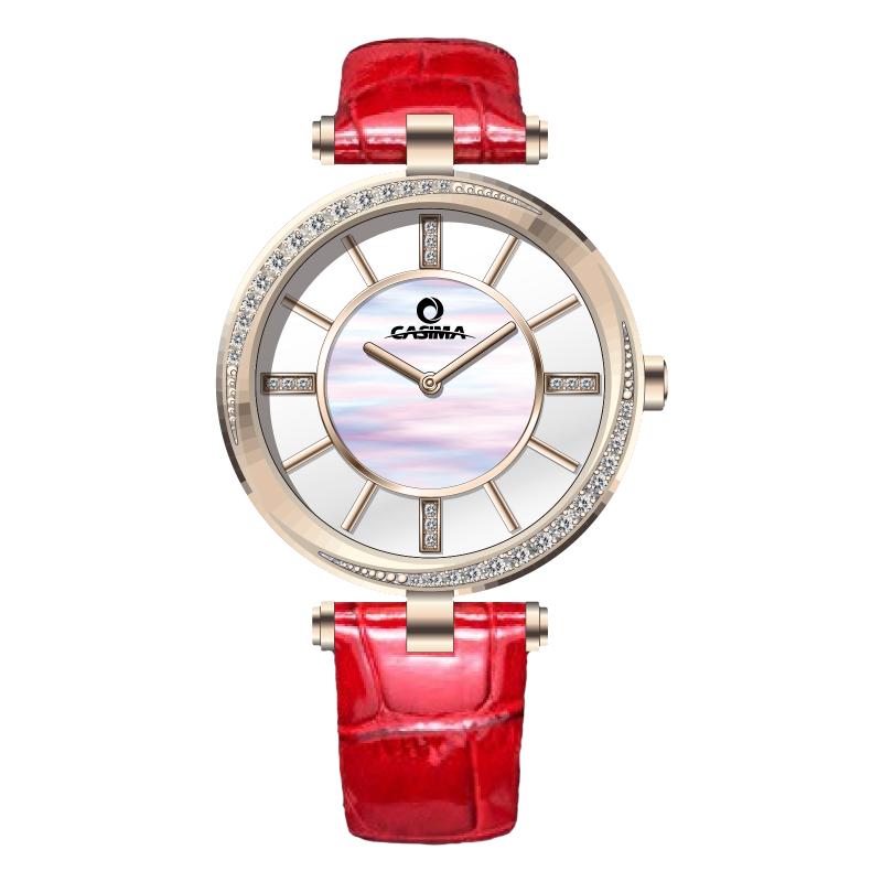

Wristwatches Watches Women Elegance Casual Ladies Quartz Wrist Watch Red Leather Strap Women's Waterproof 100m #6603, Et-6603-sl8