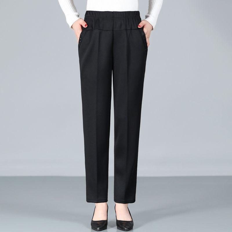 

Women's Pants & Capris 2022 Autumn Winter Women Middle-aged Thick Warm Female High Waist Casual Ladies Solid Straight Trousers A161, Black thin