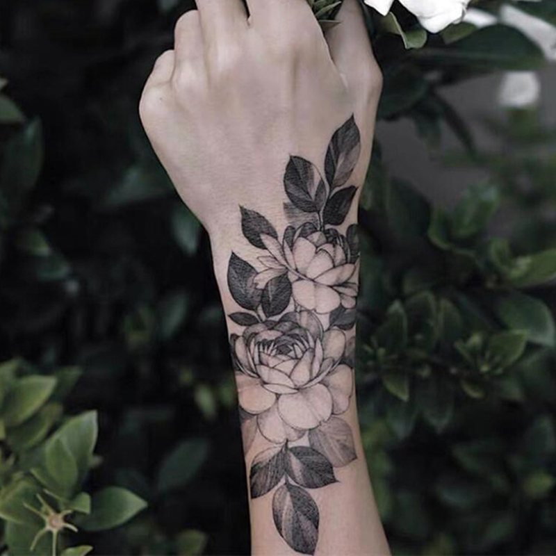 

Temporary Tattoo Black Flower Tattoos Sleeves Water Transfer Sticker Waterproof Sticker Peony Rose Body Art Sexy Tatoo Full Arm