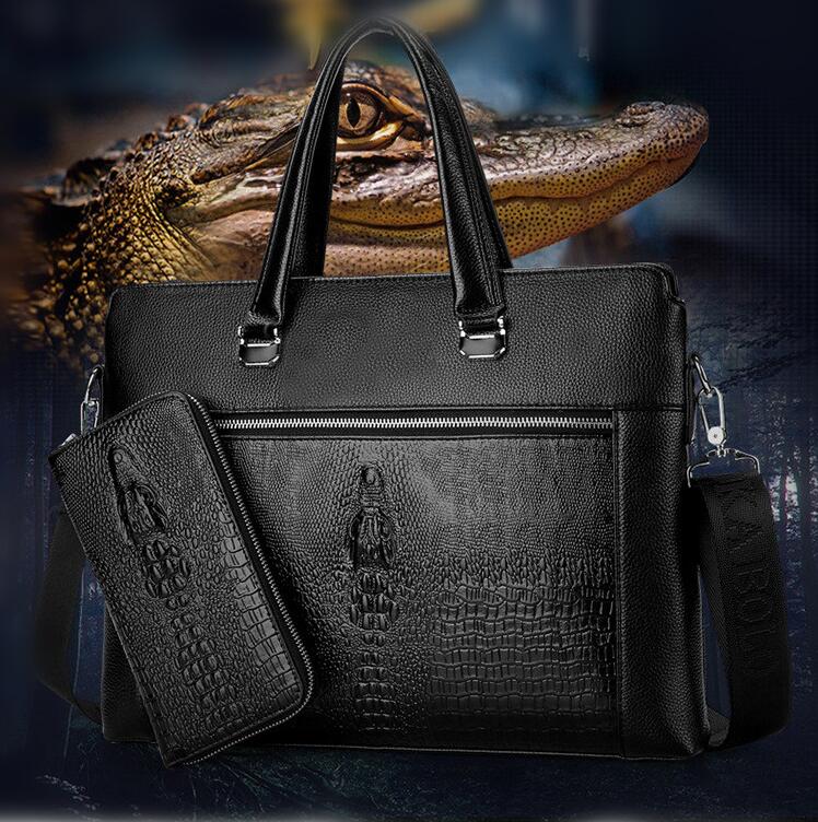 

Factory wholesale men bag fashion crocodile pattern leather handbag gentle mans first layer of leathers crocodiles patterns business porta, Two-piece (trumpet)