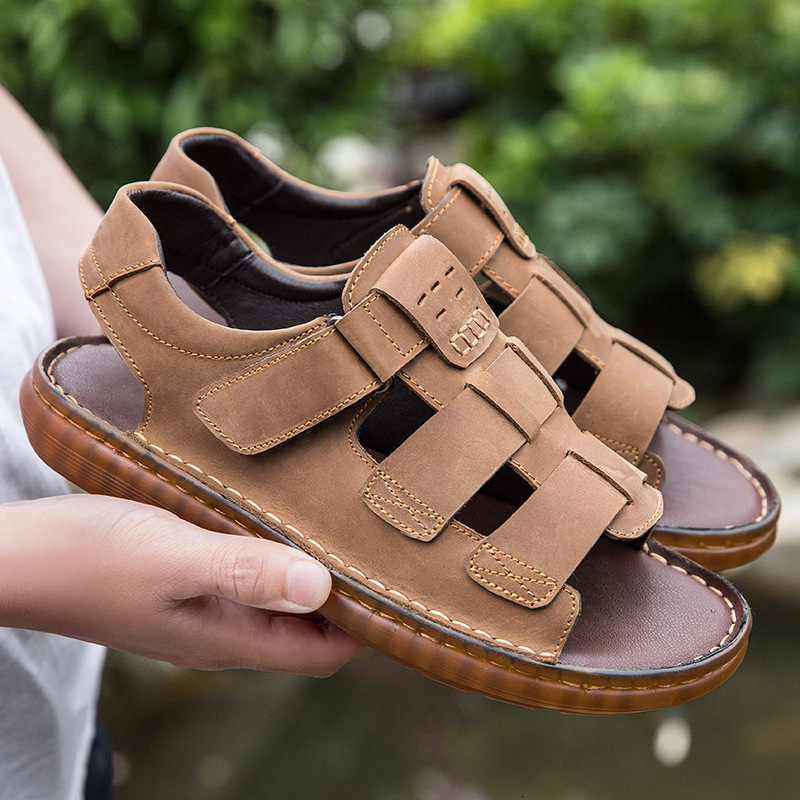 

Slippers Large size sandals men's summer casual shoes microfiber leather Roman breathable soft soled beach ZNU3, 1# shoe box