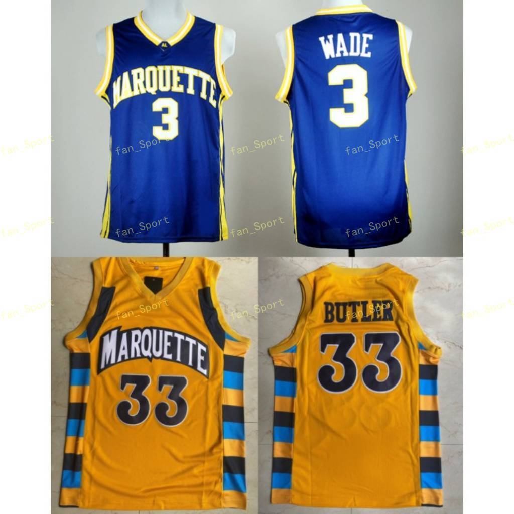 

Vintage College Marquette Golden Eagles Basketball 33 Jimmy Butler Jersey Dwyane Wade 3 Men Stitched University Black Yellow, As