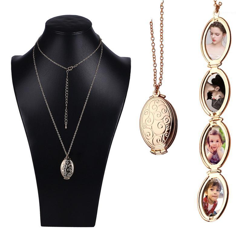 

Chains Electroplate Oval Locket 4 Slot Po Frame Pendant Necklace Jewelry Gift Solid For Women Accessories