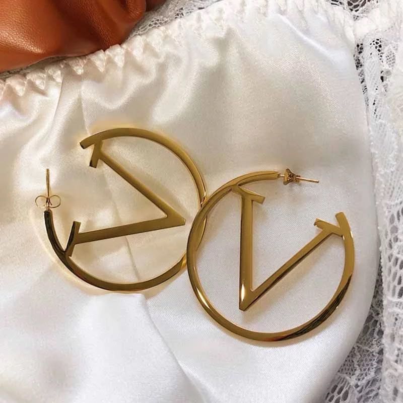 

Fashion letter hoop Stud earrings Simple Circle lady Women Party Wedding 3 Color gold Rose sliver Lovers gift engagement Jewelry for Bride