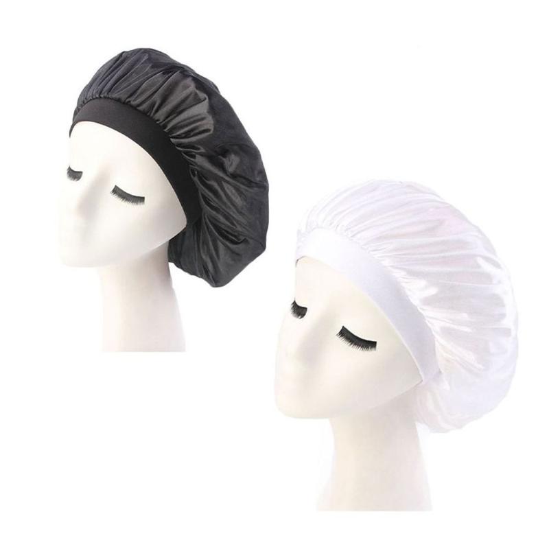 

Beanies 2PCS Satin Night Sleep Chemo Stretch Cap Hair Bonnet Hat Head Cover Wide Band Adjust Elastic Loss Headwrap