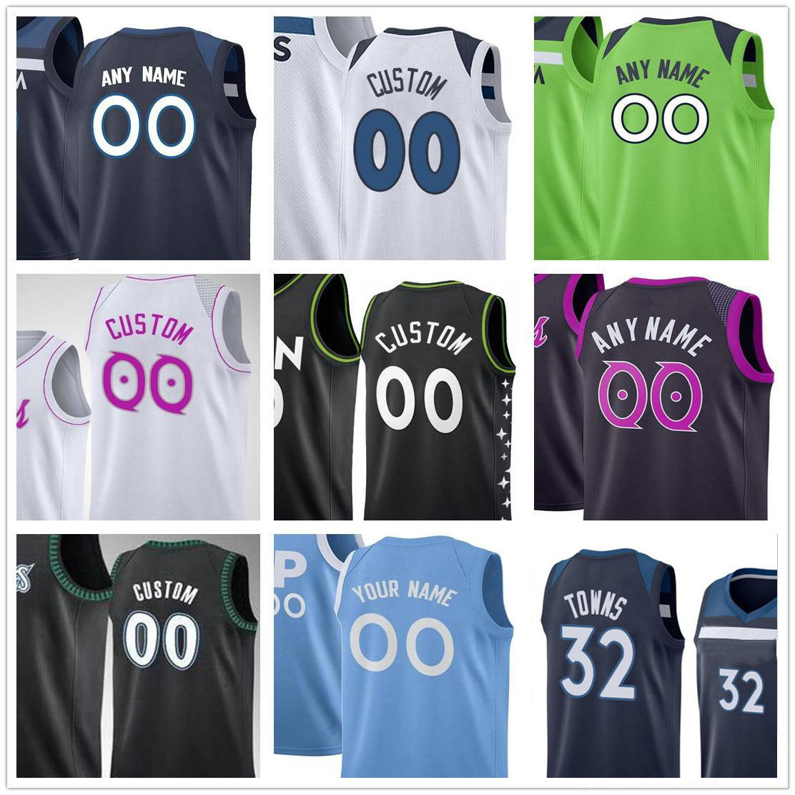 

Vintage Custom Printed Anthony 1 Edwards Basketball Jerseys D'Angelo 0 Russell 32 Towns Ricky 22 Beverley 5 Malik Beasley City Men Jersey, Colour 7