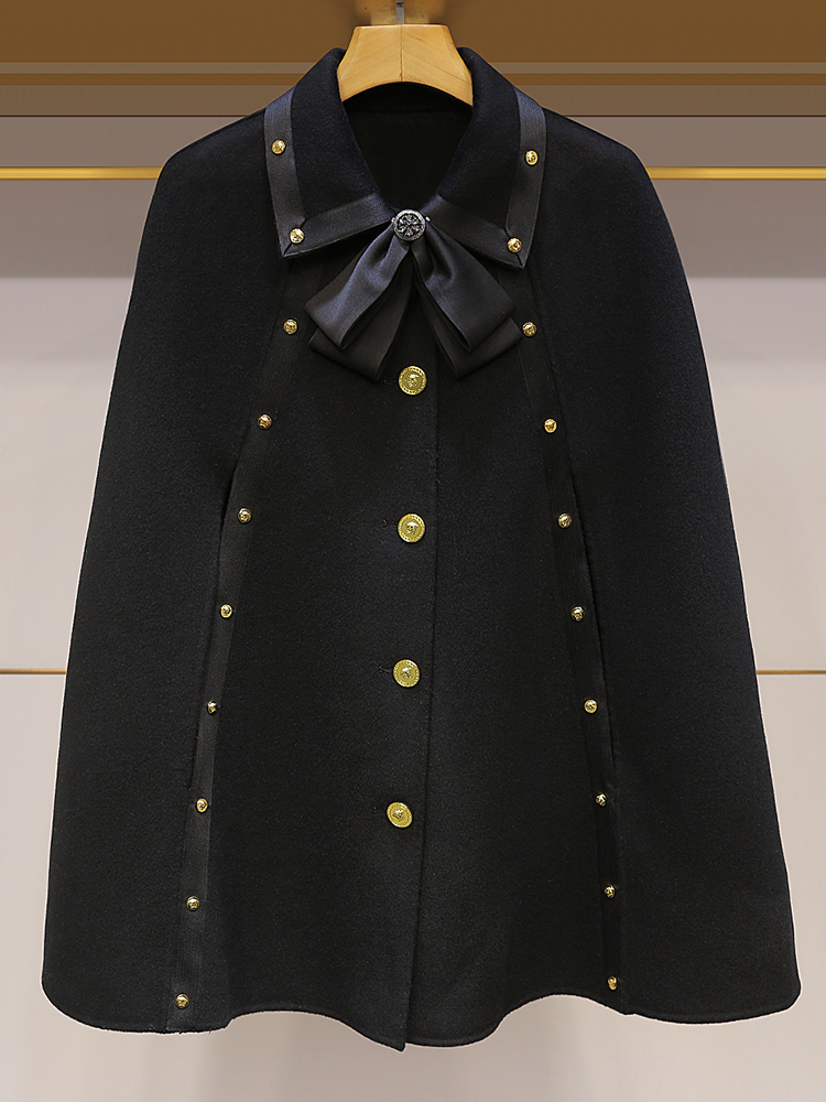 

Stand collar long cuff bow Cape autumn 2021, Black